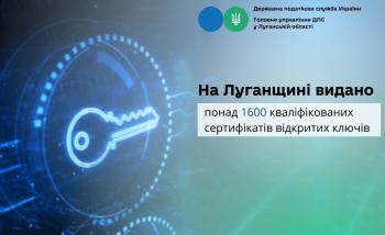 На Луганщині видано понад 1 600 кваліфікованих сертифікатів відкритих ключів