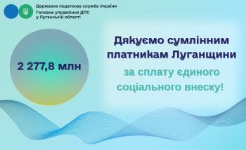 Платники Луганщини перерахували до бюджету 2 277,8 млн гривень ЄСВ